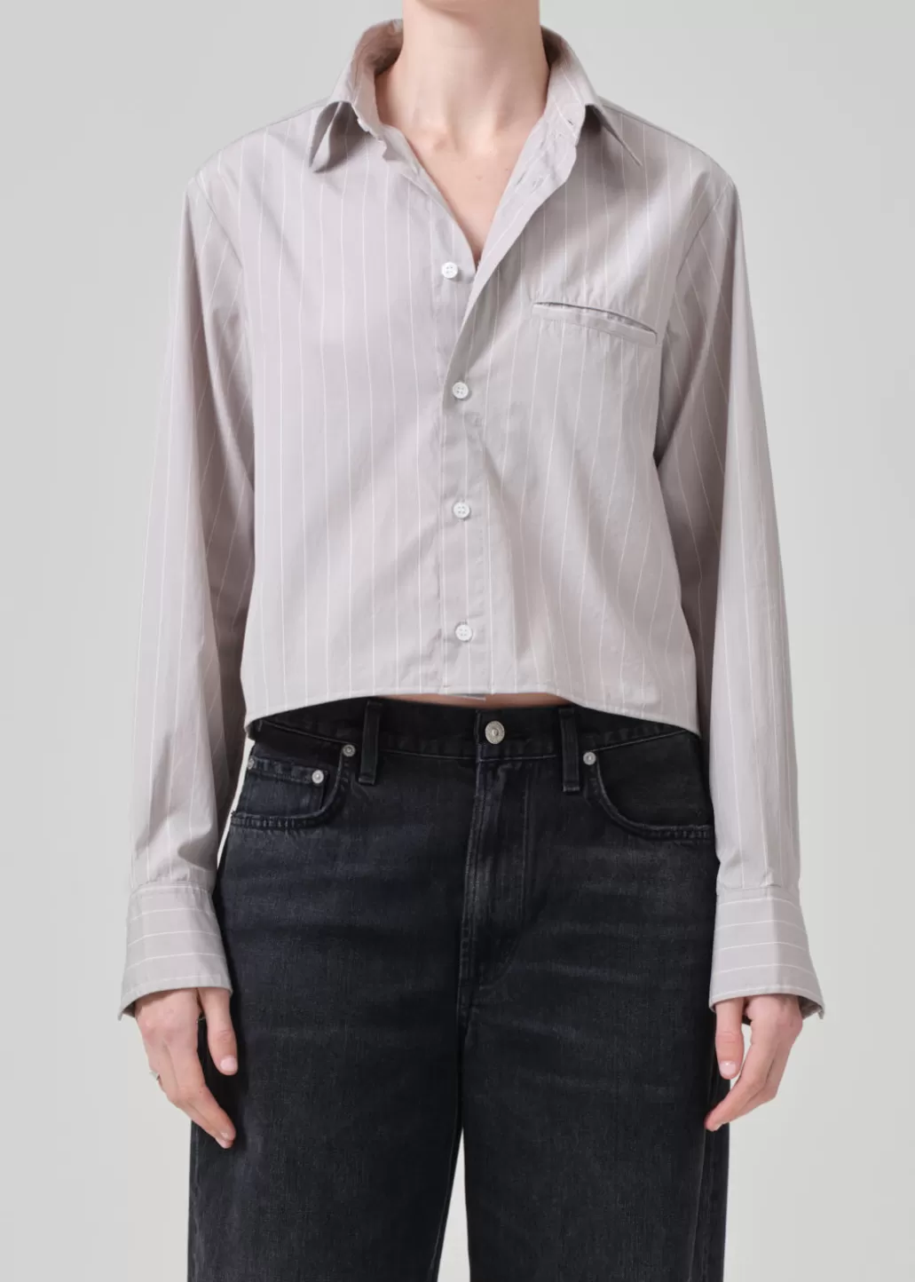 Citizens Of Humanity Fino Cropped Shirt Tailor Grey Stripe Hot