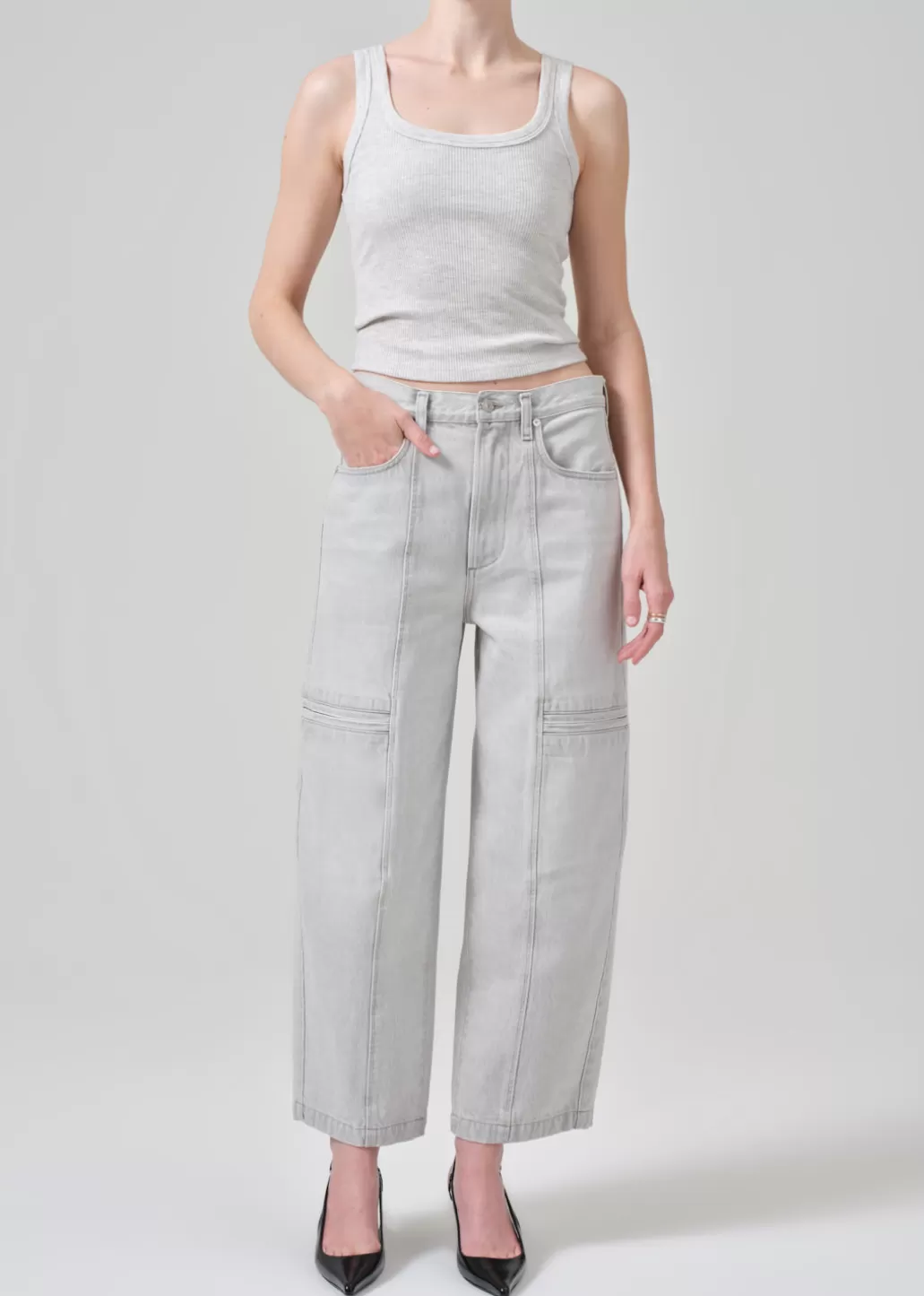 Citizens Of Humanity Gianna Seamed Cropped Baggy Heather Grey Fashion