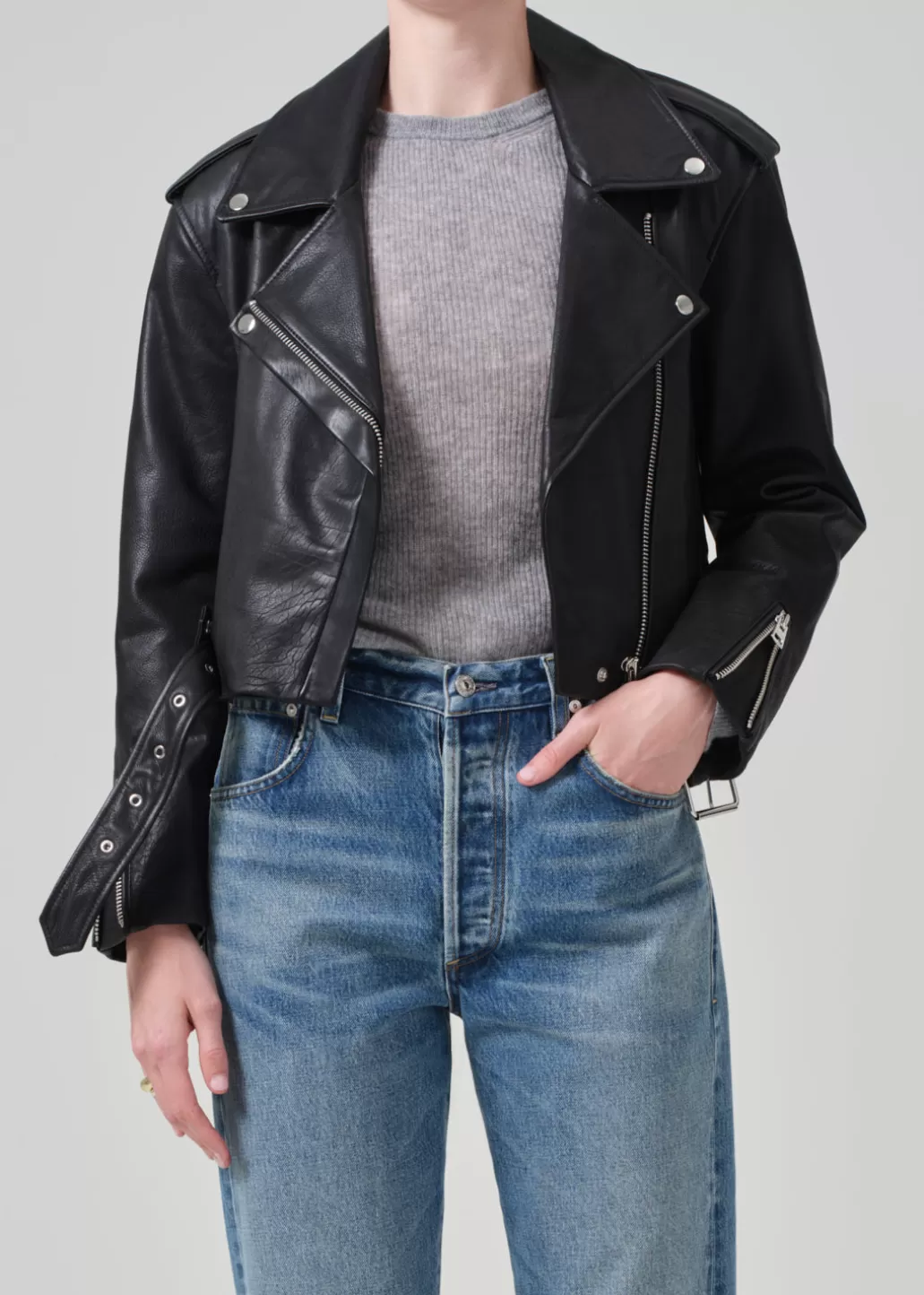 Citizens Of Humanity Kindra Cropped Moto Jacket Black Flash Sale