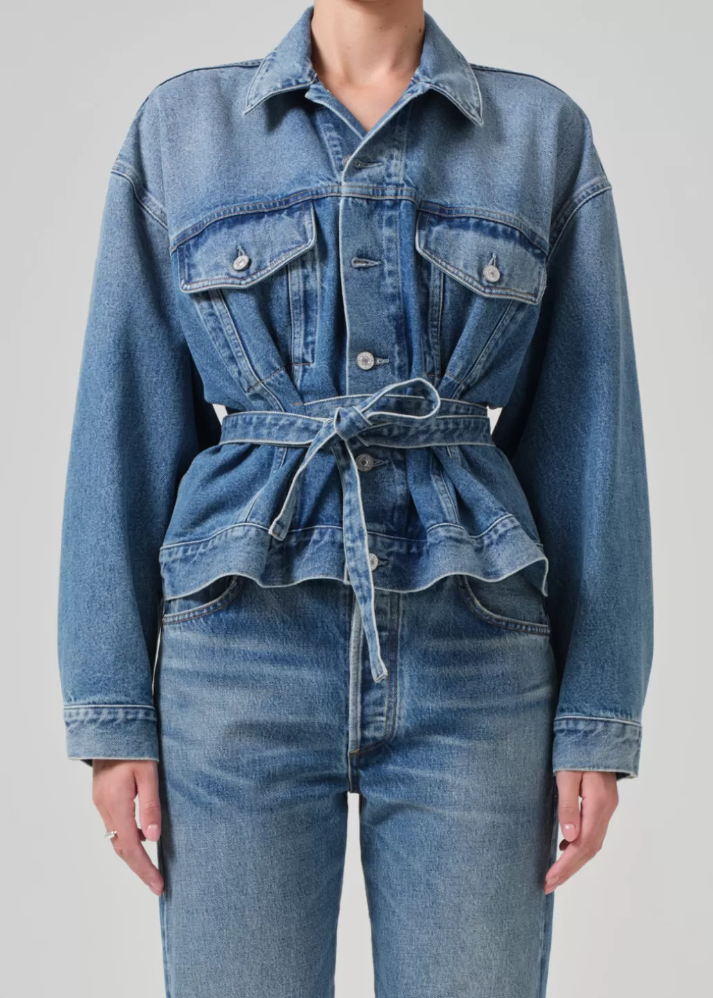 Citizens Of Humanity Leela Belted Denim Peplum Jacket Cabazon Outlet