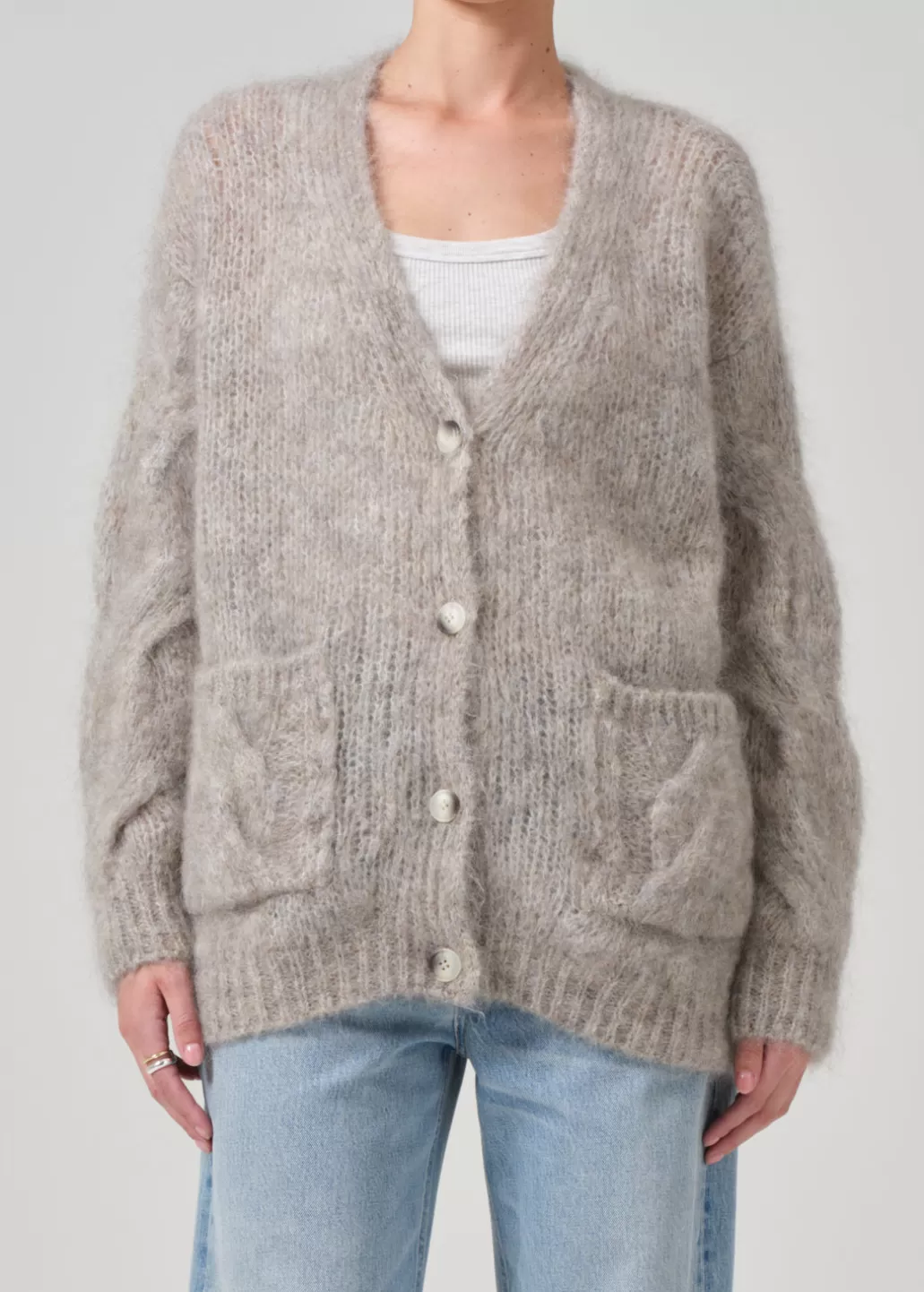 Citizens Of Humanity Padma Cable Cardigan Oatmeal Grey Discount